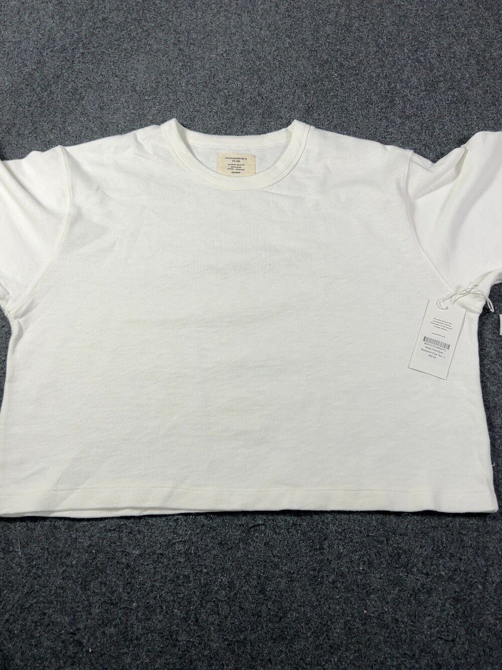 Buck Mason Womens Field-Spec Boyfriend Crop Tee White Sz Large NWT Msrp55 [NC26]